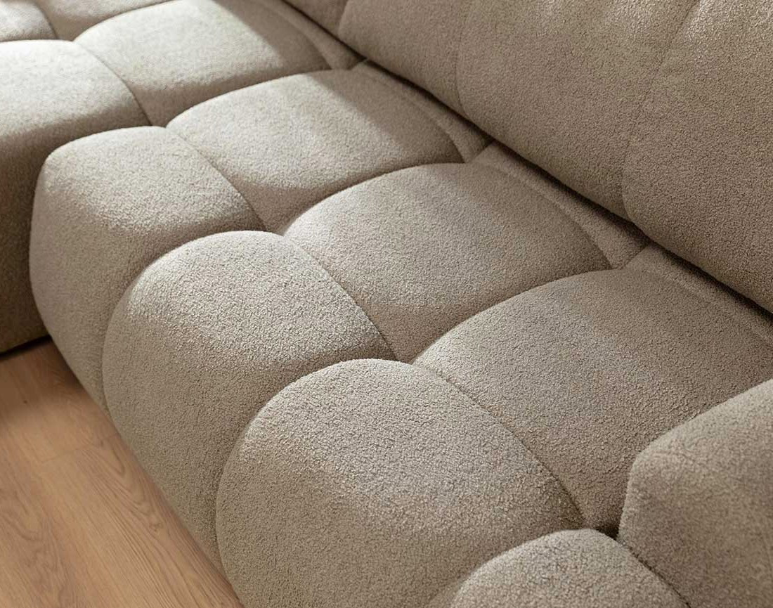 Canapé d'angle gauche 4 places convertible avec coffre en tissu bouclette Yulin