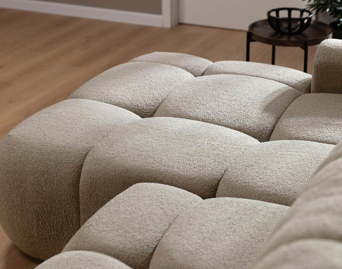 Canapé d'angle gauche 4 places convertible avec coffre en tissu bouclette Yulin