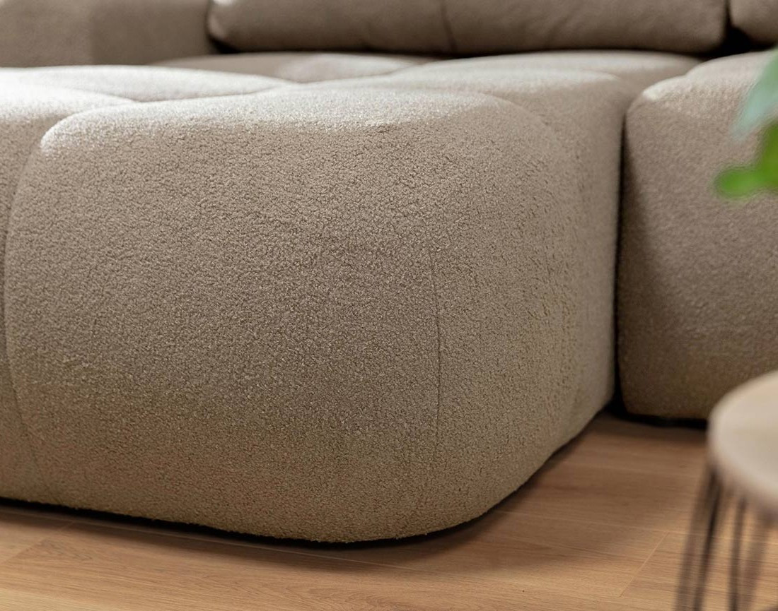 Canapé d'angle gauche 4 places convertible avec coffre en tissu bouclette Yulin