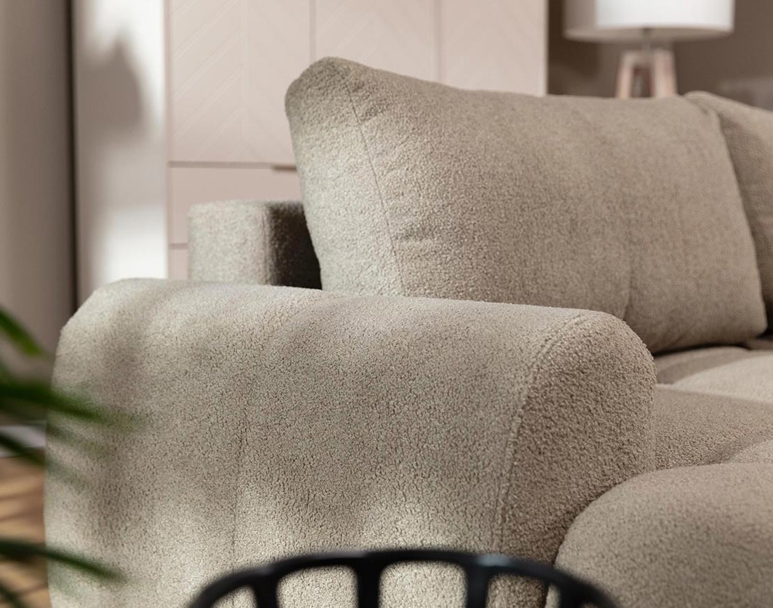 Canapé d'angle gauche 4 places convertible avec coffre en tissu bouclette Yulin