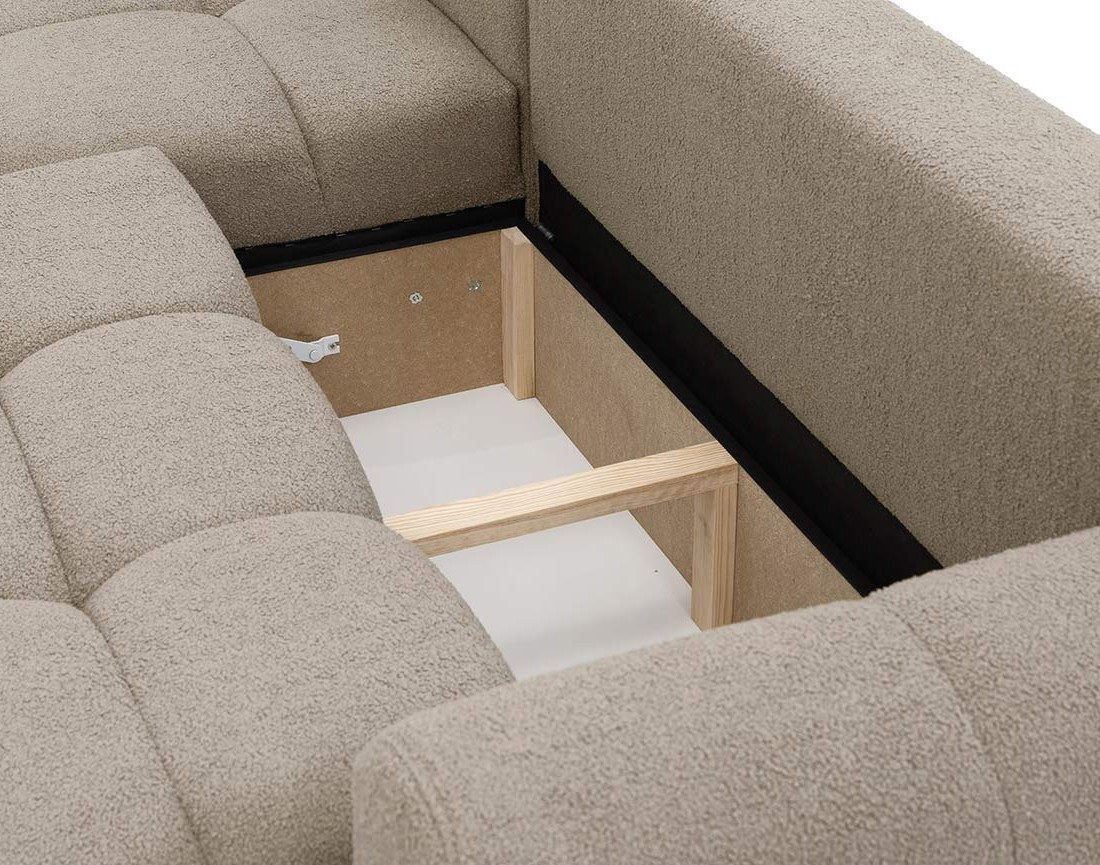 Canapé d'angle gauche 4 places convertible avec coffre en tissu bouclette Yulin