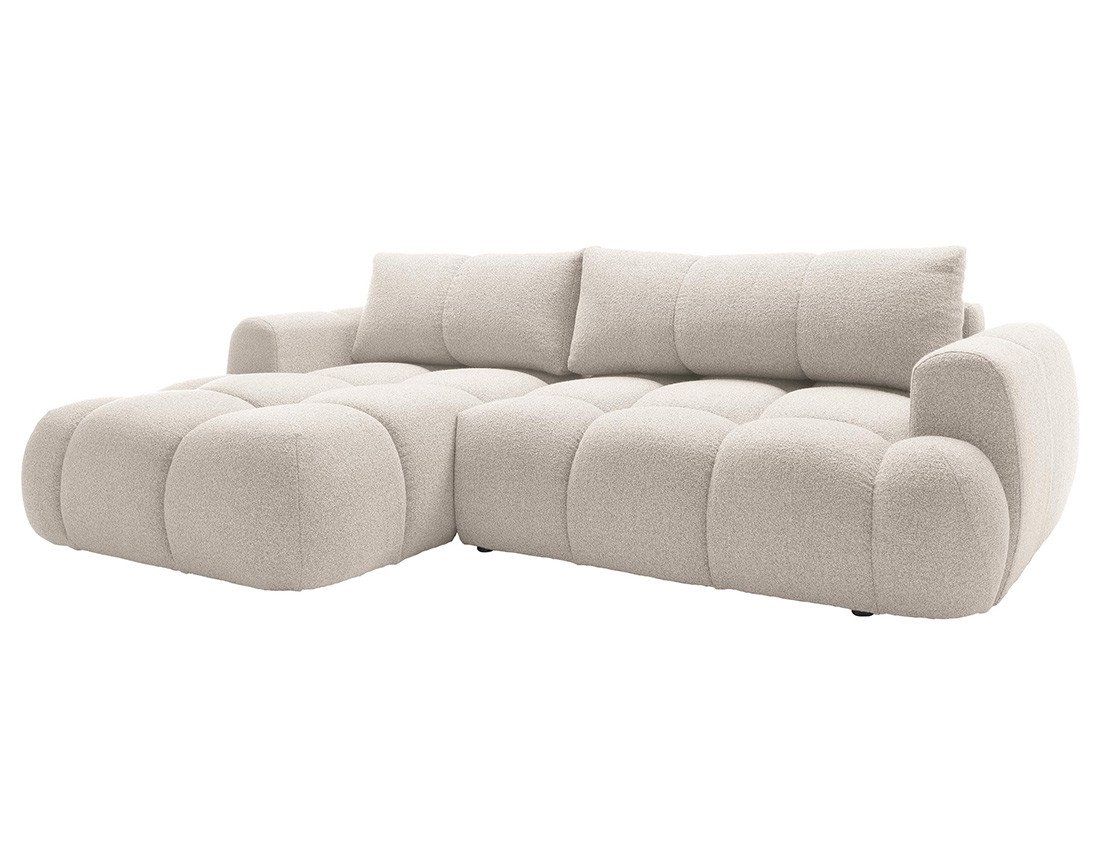 Canapé d'angle gauche 4 places convertible avec coffre en tissu bouclette Yulin