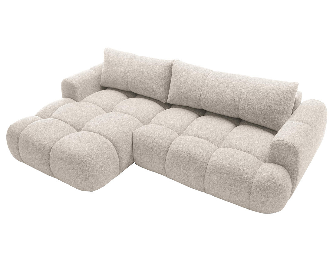 Canapé d'angle gauche 4 places convertible avec coffre en tissu bouclette Yulin