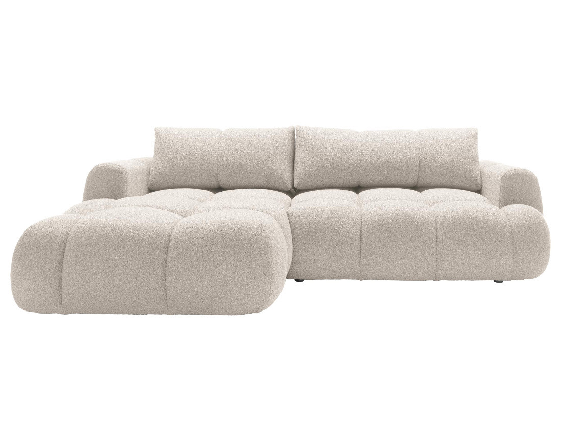 Canapé d'angle gauche 4 places convertible avec coffre en tissu bouclette Yulin