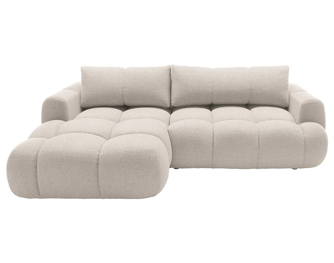 Canapé d'angle gauche 4 places convertible avec coffre en tissu bouclette Yulin
