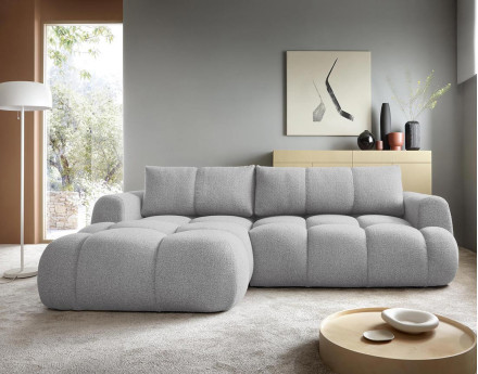 Canapé d'angle gauche 4 places convertible avec coffre en tissu bouclette Yulin