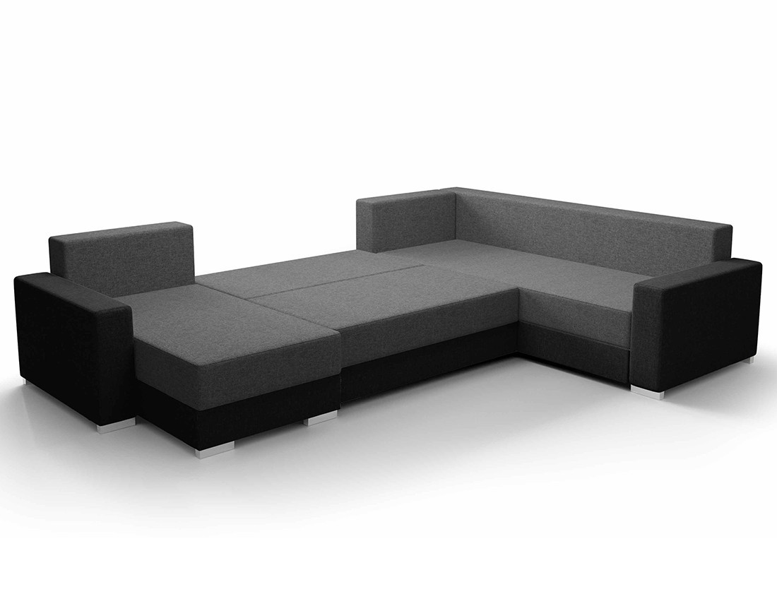 Canapé panoramique d'angle réversible 7 places convertible avec coffre en tissu Leslie