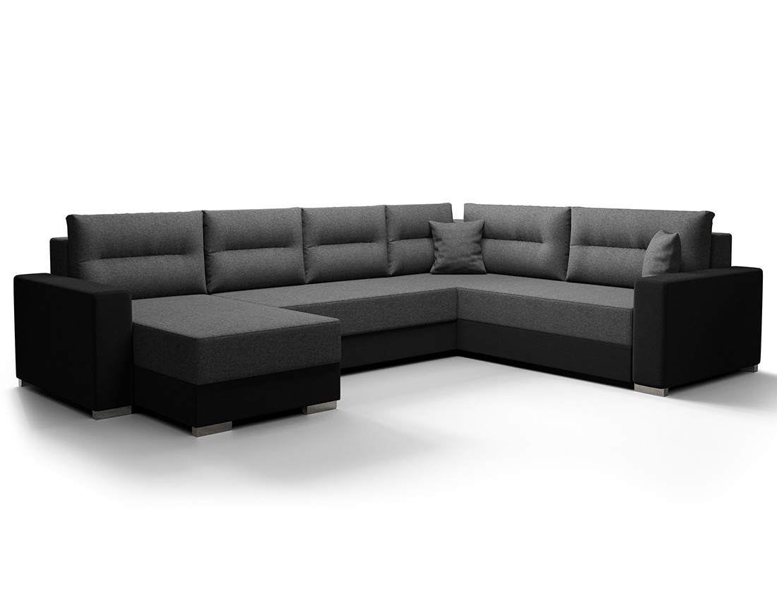 Canapé panoramique d'angle réversible 7 places convertible avec coffre en tissu Leslie