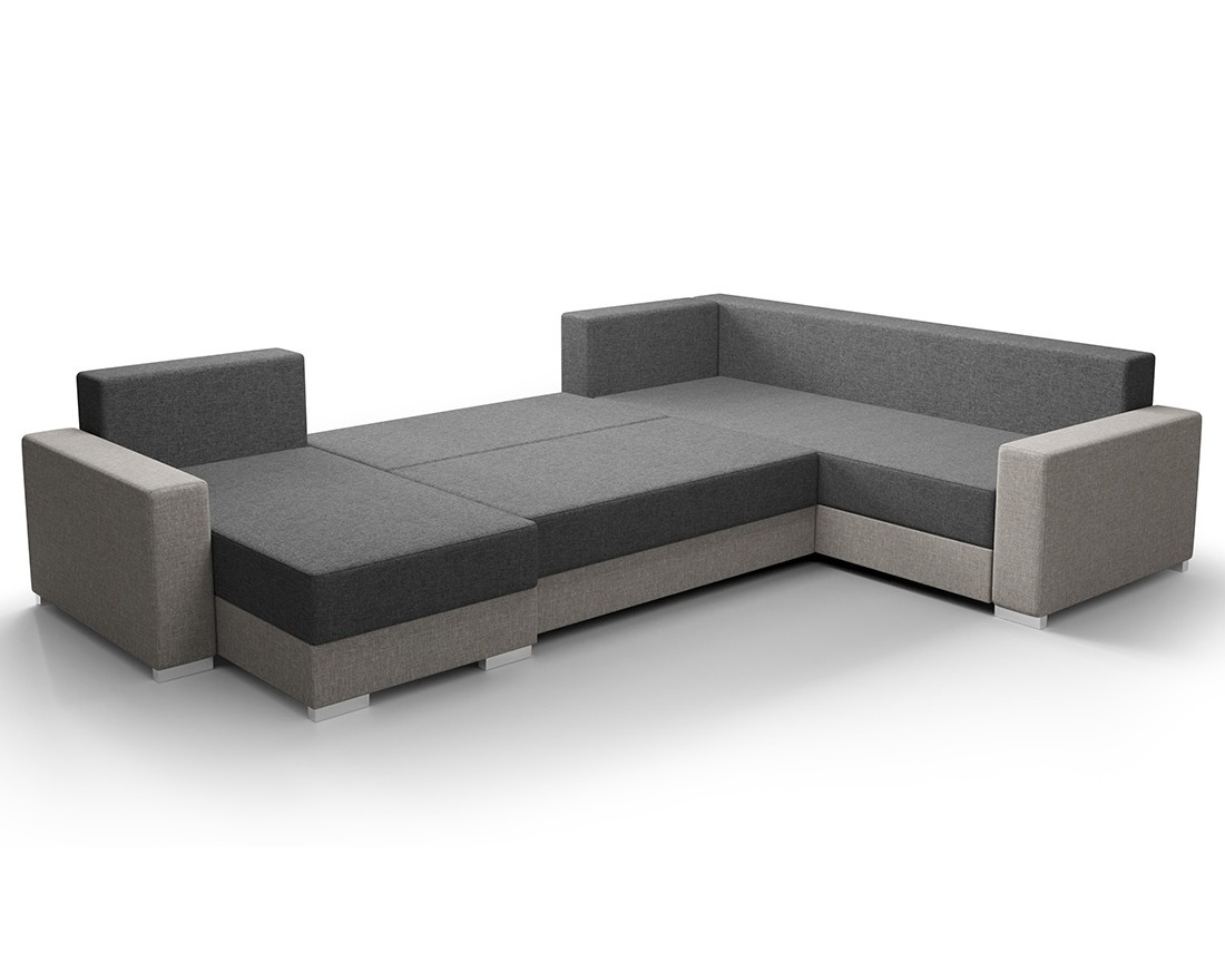 Canapé panoramique d'angle réversible 7 places convertible avec coffre en tissu Leslie