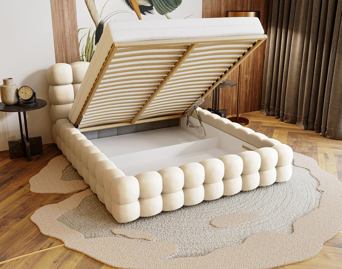 Lit coffre 140x200 cm sommier inclus en velours Darling