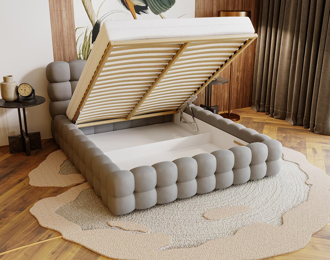 Lit coffre 160x200 cm sommier inclus en velours Darling