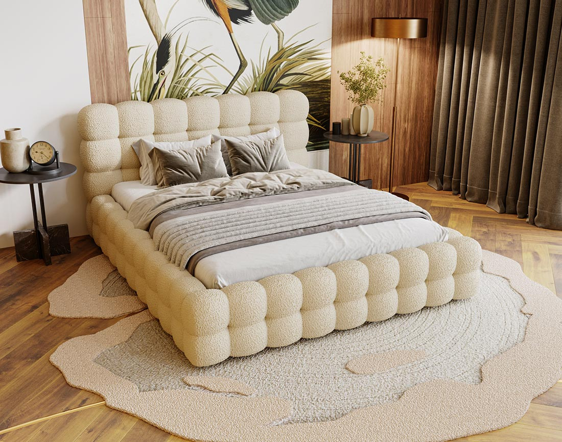 Lit coffre 160x200 cm sommier inclus en tissu bouclette Darling