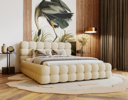 Lit coffre 160x200 cm sommier inclus en tissu bouclette Darling