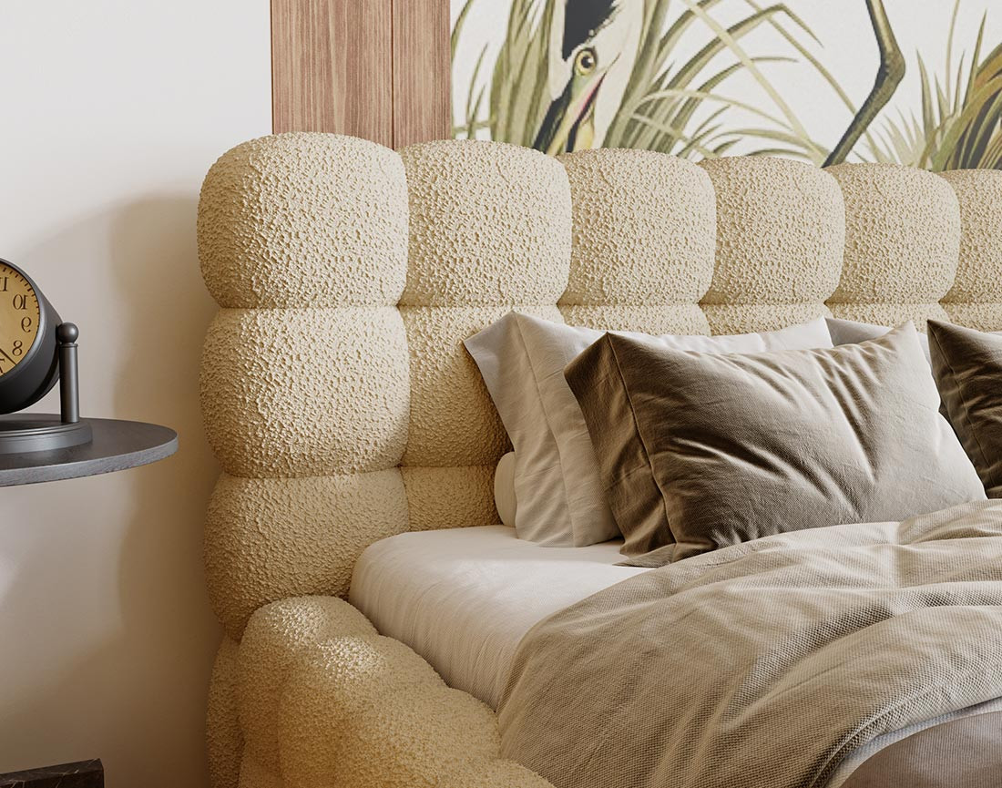 Lit coffre 160x200 cm sommier inclus en tissu bouclette Darling