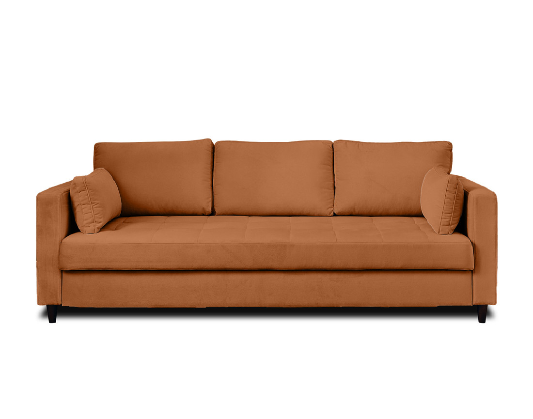 Canapé droit 3 places convertible avec poche en velours Anna