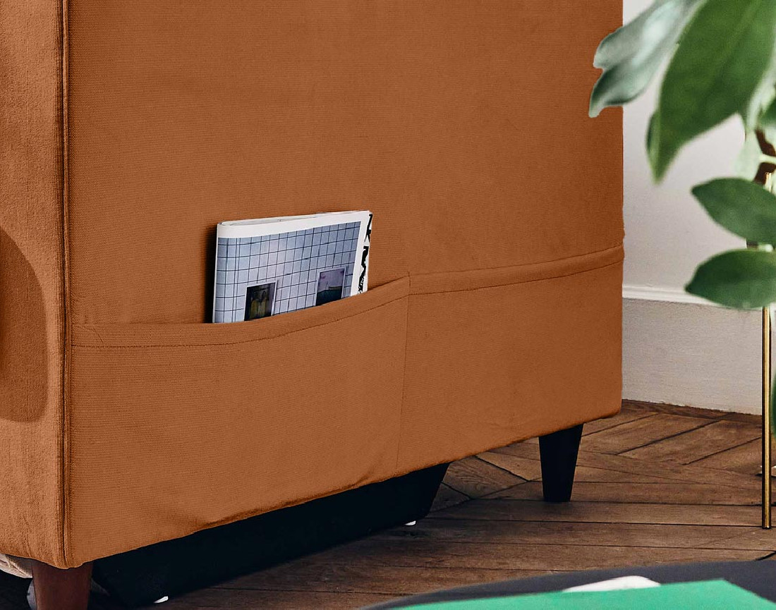 Canapé droit 3 places convertible avec poche en velours Anna