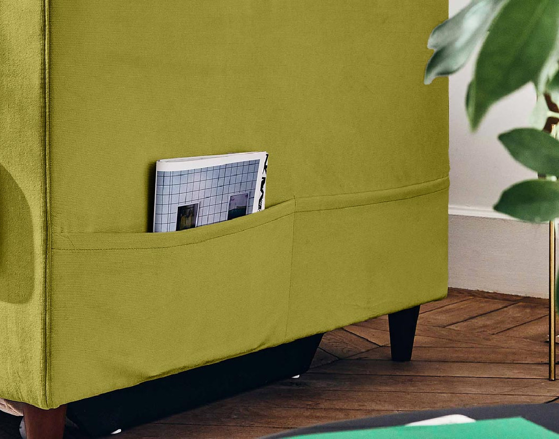 Canapé droit 3 places convertible avec poche en velours Anna