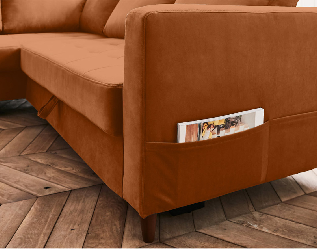 Canapé d'angle gauche 5 places convertible en velours Anna