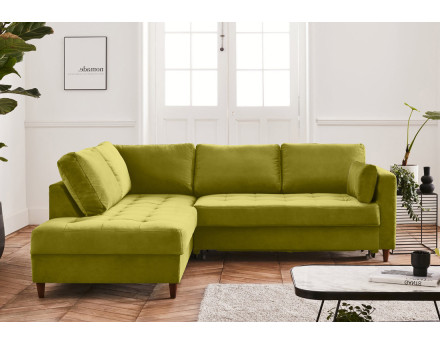 Canapé d'angle gauche 5 places convertible en velours Anna