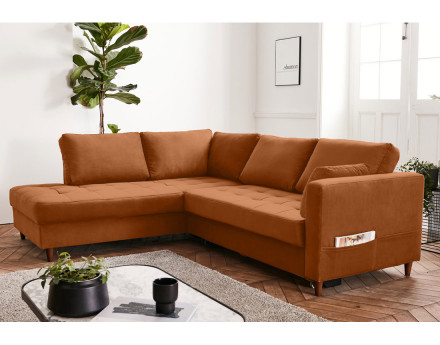 Canapé d'angle gauche 5 places convertible en velours Anna