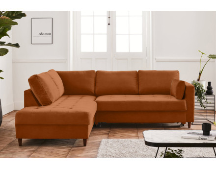 Canapé d'angle gauche 5 places convertible en velours Anna