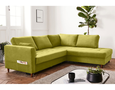 Canapé d'angle droit 5 places convertible en velours Anna
