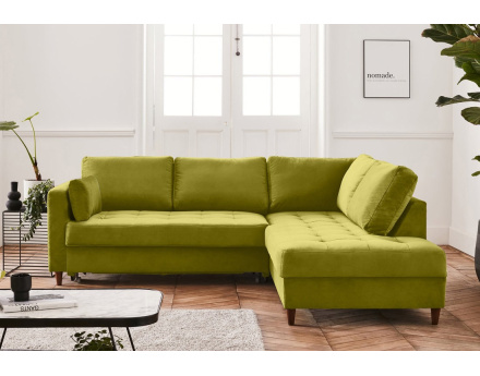 Canapé d'angle droit 5 places convertible en velours Anna