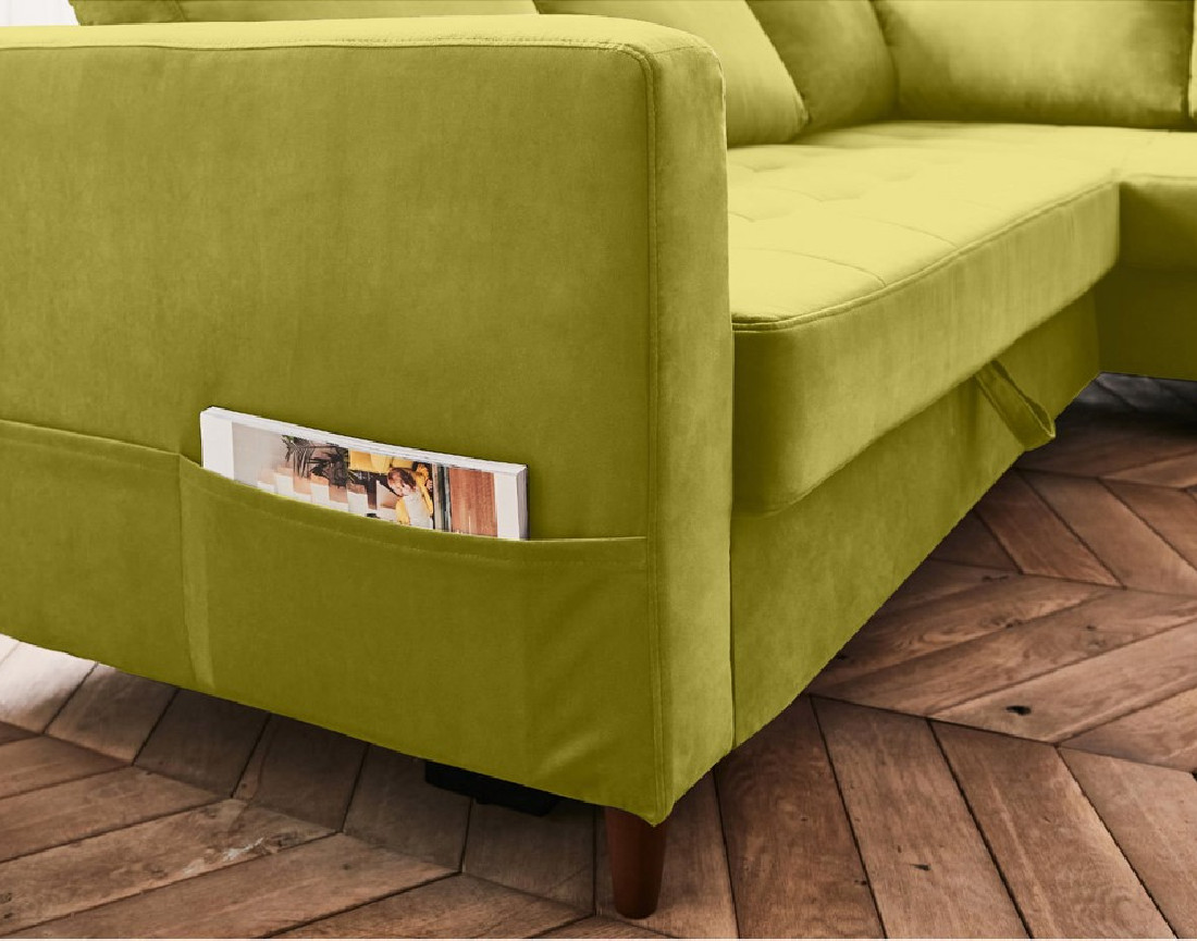 Canapé d'angle droit 5 places convertible en velours Anna