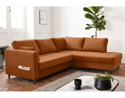 Canapé d'angle droit 5 places convertible en velours Anna