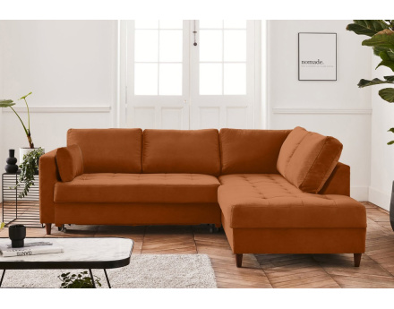 Canapé d'angle droit 5 places convertible en velours Anna