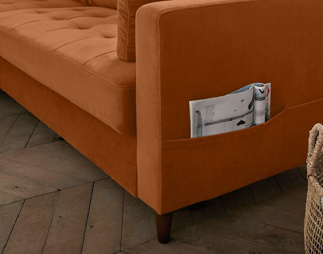 Canapé d'angle gauche 4 places convertible avec coffre en velours Anna