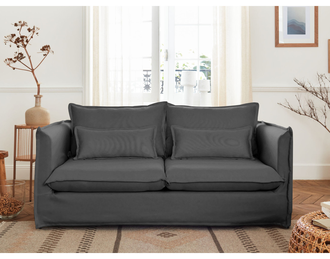 Canapé 2 places en velours pieds en bois Brooke