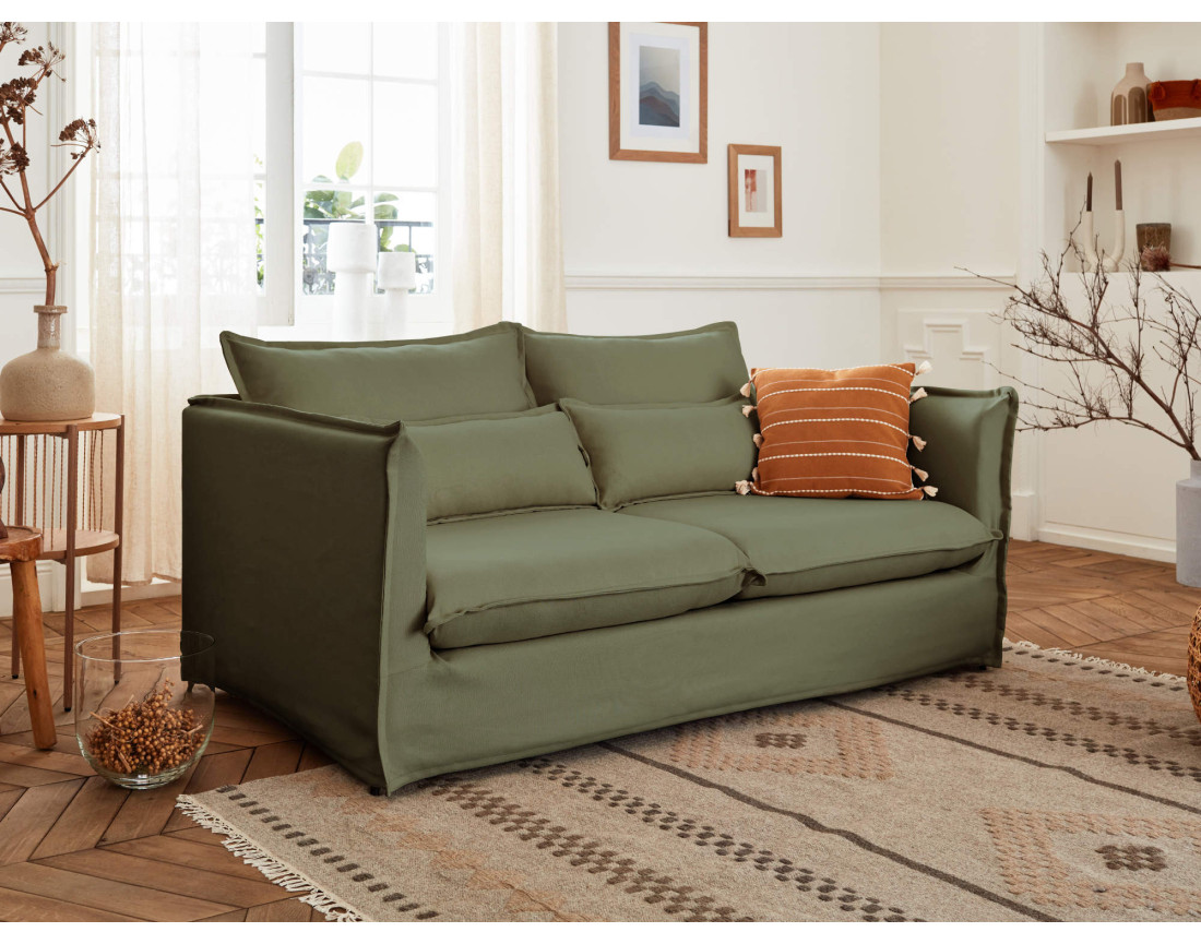 Canapé 2 places en velours pieds en bois Brooke