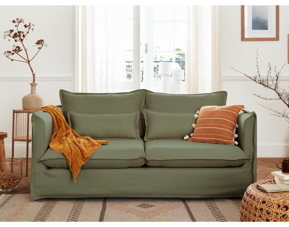 Canapé 2 places en velours pieds en bois Brooke