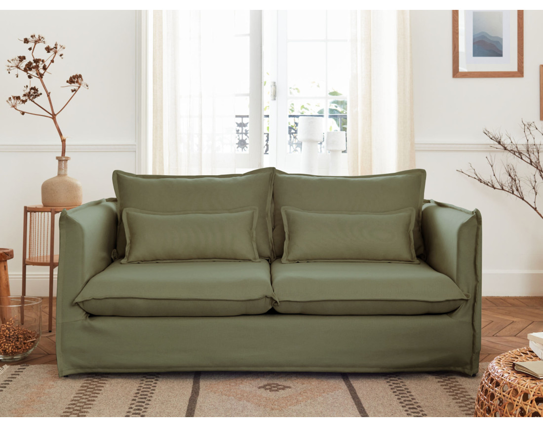 Canapé 2 places en velours pieds en bois Brooke