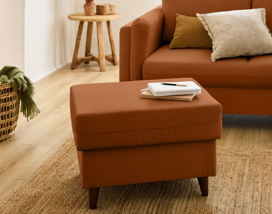 Pouf en velours pieds en bois Brooke
