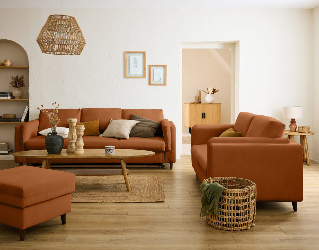 Pouf en velours pieds en bois Brooke