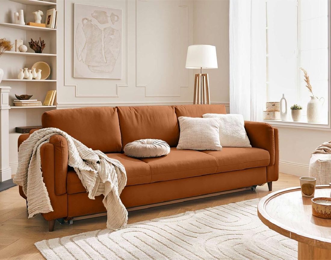 Canapé 3 places convertible en velours Brooke