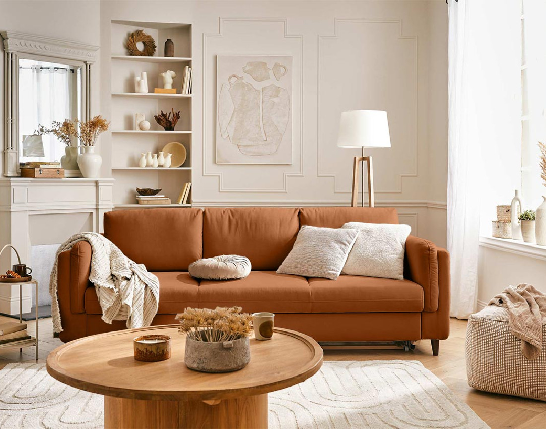 Canapé 3 places convertible en velours Brooke