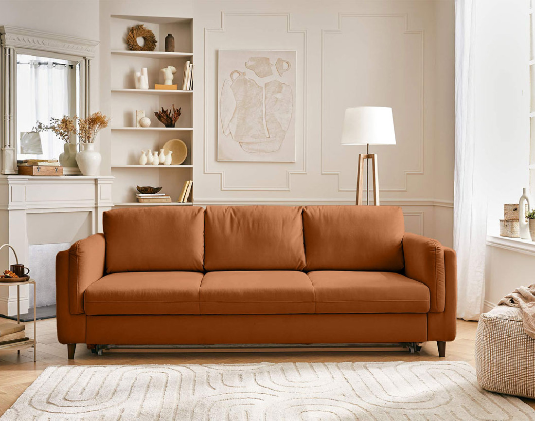 Canapé 3 places convertible en velours Brooke