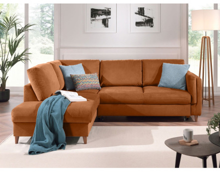 Canapé d'angle gauche convertible 5 places en velours Brooke