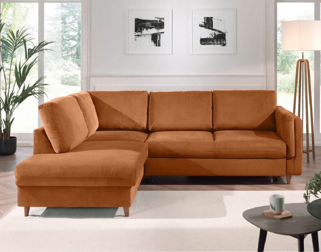 Canapé d'angle gauche convertible 5 places en velours Brooke