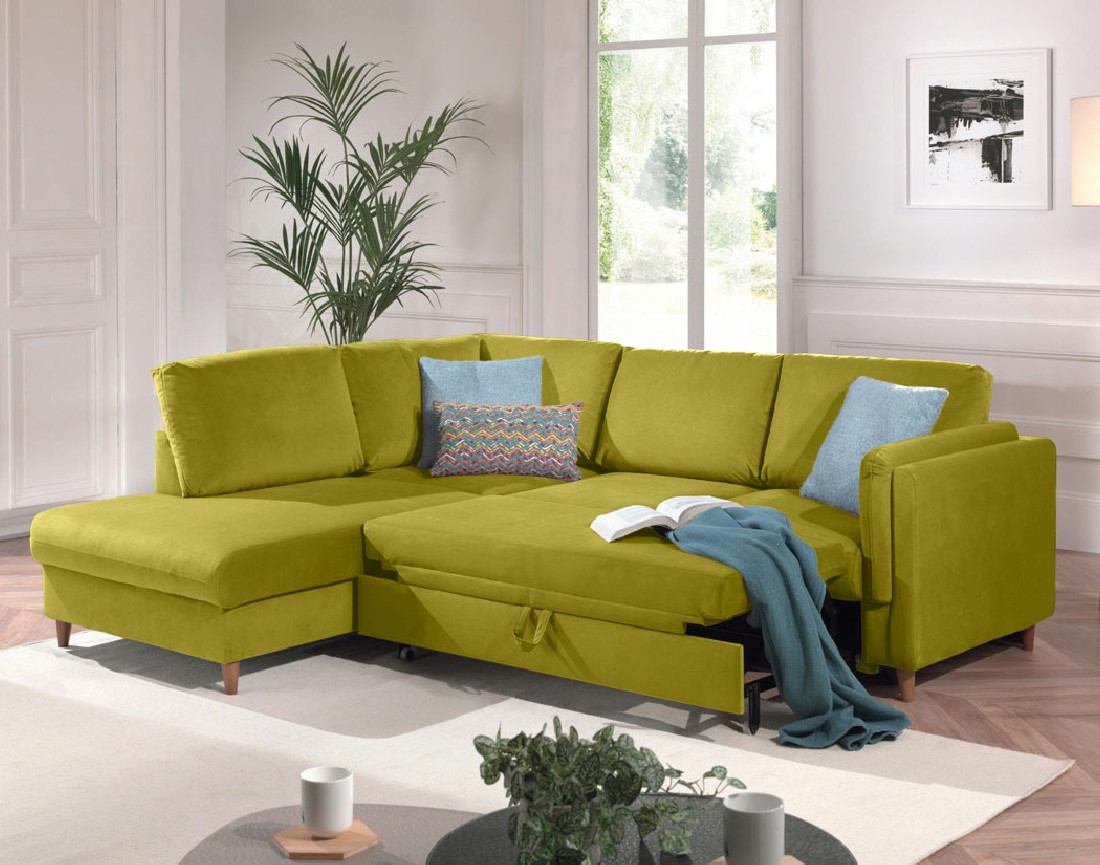 Canapé d'angle gauche convertible 5 places en velours Brooke