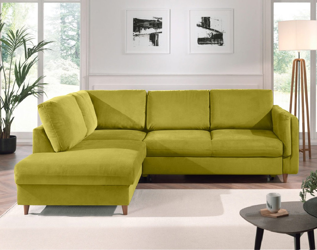 Canapé d'angle gauche convertible 5 places en velours Brooke