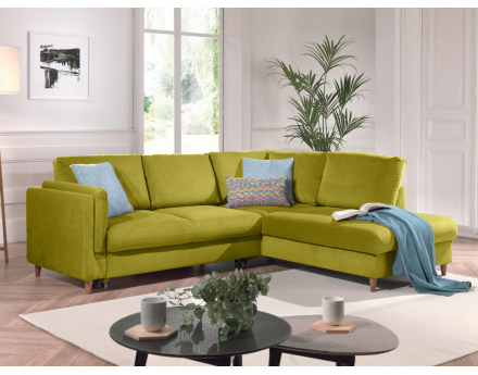 Canapé d'angle droit convertible 5 places en velours Brooke