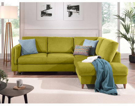 Canapé d'angle droit convertible 5 places en velours Brooke