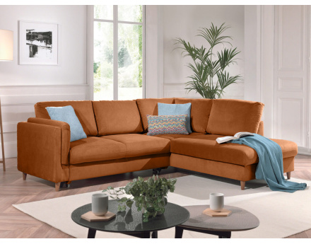 Canapé d'angle droit convertible 5 places en velours Brooke