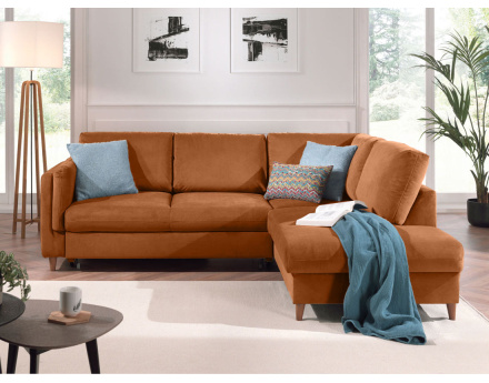 Canapé d'angle droit convertible 5 places en velours Brooke