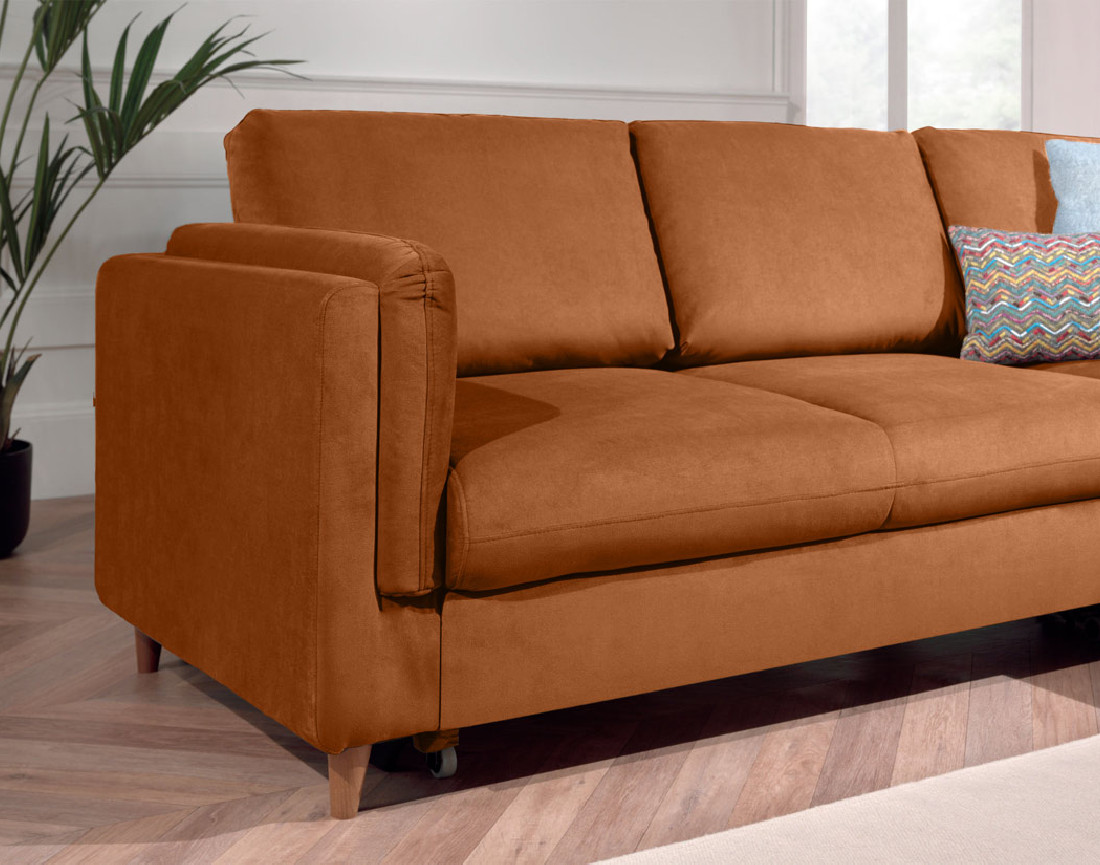 Canapé d'angle droit convertible 5 places en velours Brooke