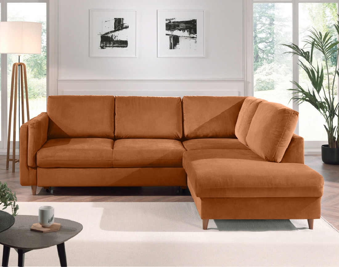 Canapé d'angle droit convertible 5 places en velours Brooke